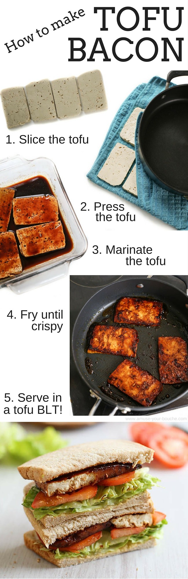 How to make tofu bacon - this stuff is SO good! Smoky, spicy, sticky, sweet... and it's easy to make too! Perfect served in a classic BLT sandwich :) PLUS it's vegan and gluten-free!