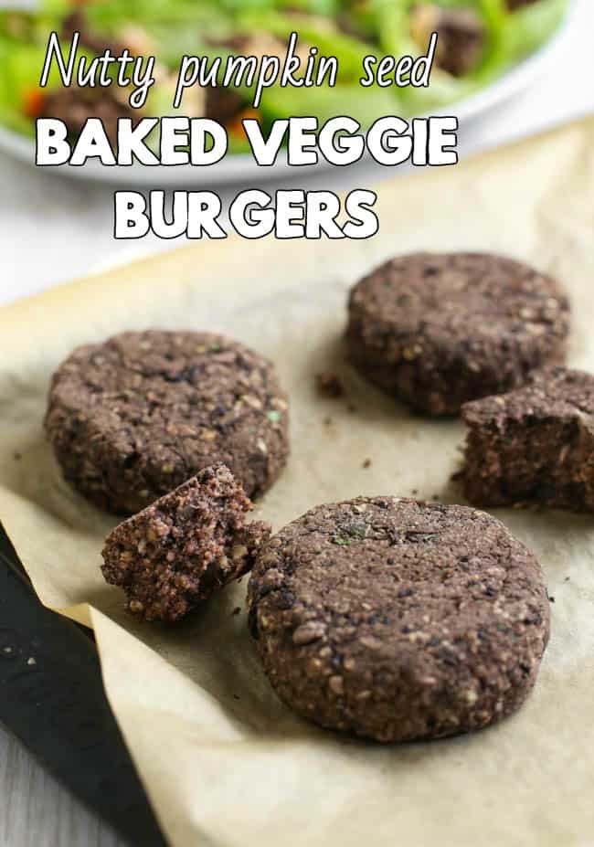 Nutty pumpkin seed baked veggie burgers - these are the BEST baked veggie burgers I've ever made! They're dense and hearty, full of protein, vegan, gluten-free, really healthy, and totally delicious! Perfect served in a bun or lettuce cup, with some homemade burger sauce :)