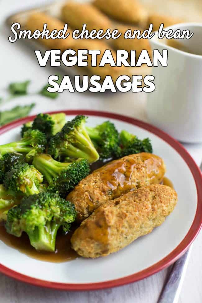 Smoked cheese and bean sausages - homemade vegetarian sausages that are easy to make and SO TASTY! Perfect with a roast dinner, mash and gravy, or chips and beans!