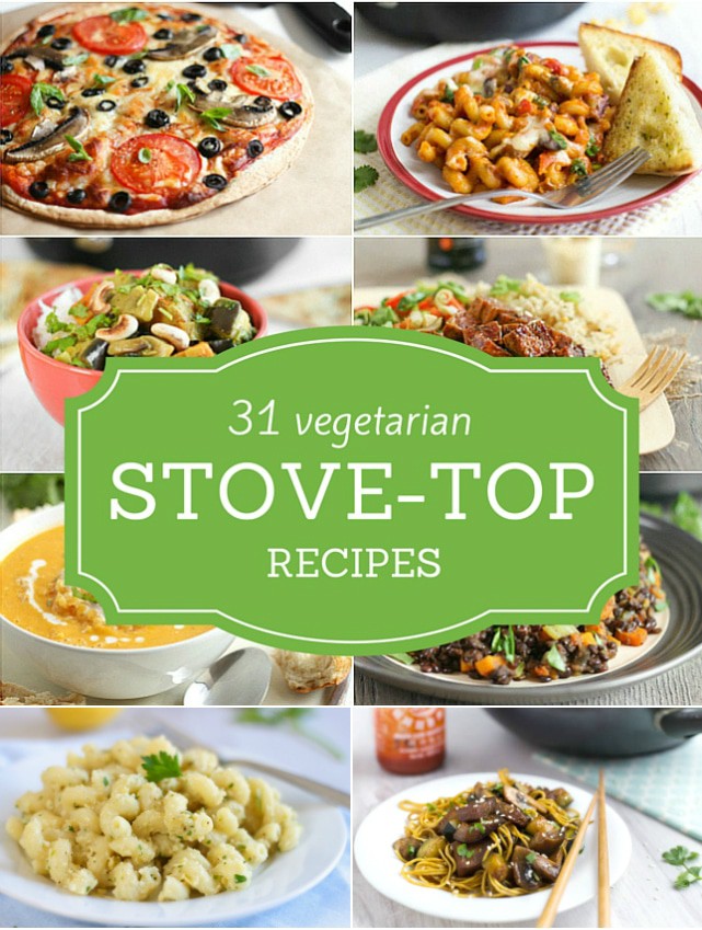 31 easy vegetarian stove-top recipes - perfect if you don't have an oven, or just don't want to turn it on! Stove-top recipes are often healthier and cheaper than the shop-bought stuff you throw in the oven, so these recipes are mostly healthy, and are almost all vegan too!