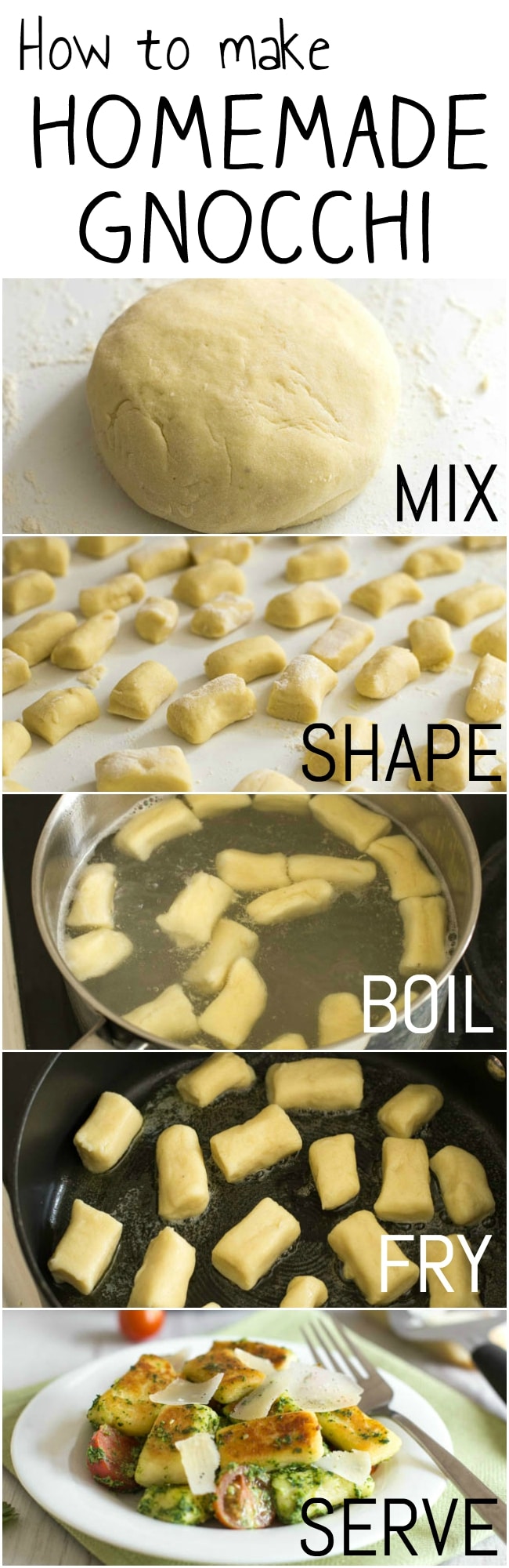 Collage showing how to make homemade gnocchi.