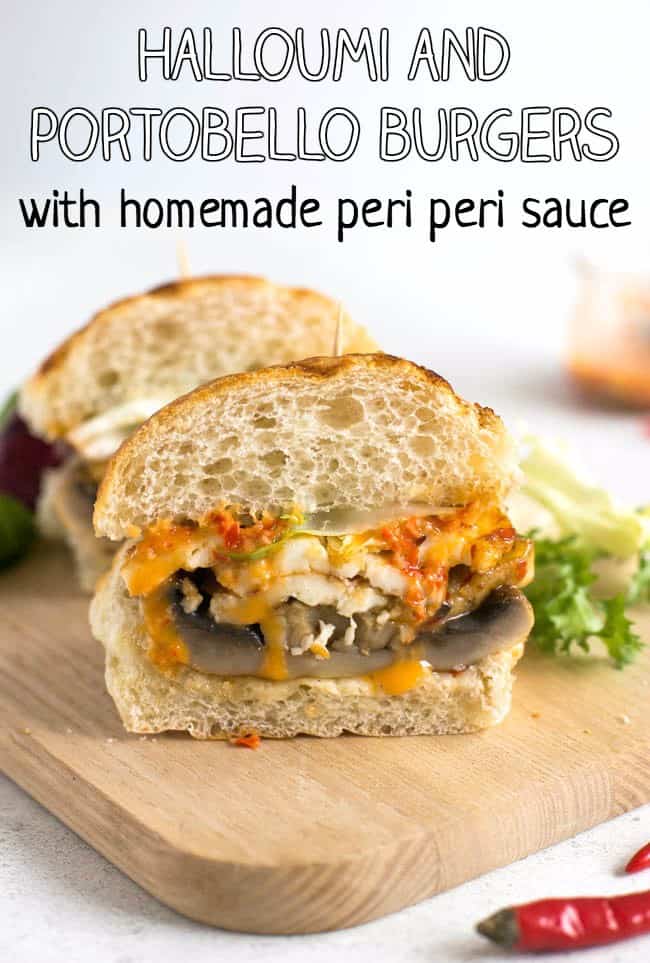 Halloumi and portobello burgers with homemade peri peri sauce - OMG. I am so impressed with myself, this was amazing! The peri peri sauce is so easy to make, and the burgers are salty, chewy, juicy, spicy... and vegetarian! :)