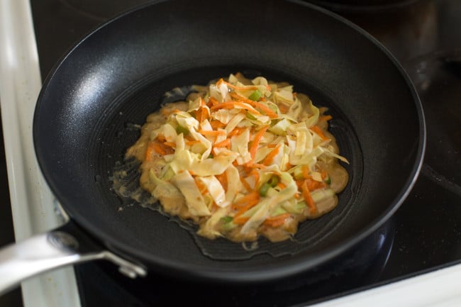 Vegetarian okonomiyaki - a Japanese savoury pancake that's a lot easier to make than it sounds!