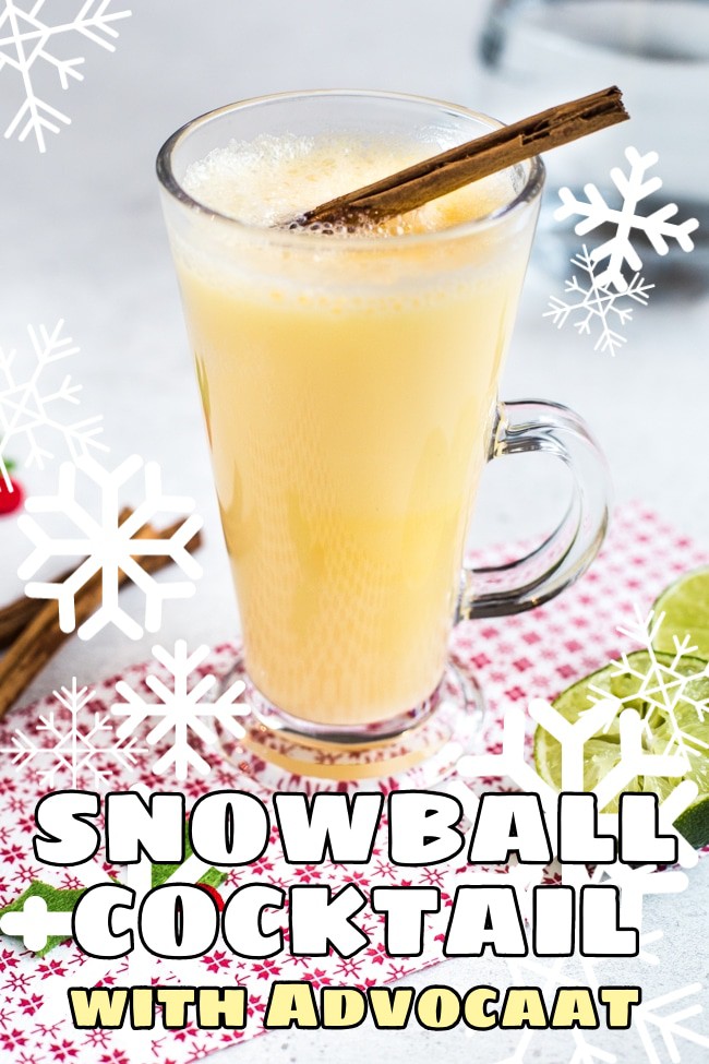 A snowball cocktail with a cinnamon stick.
