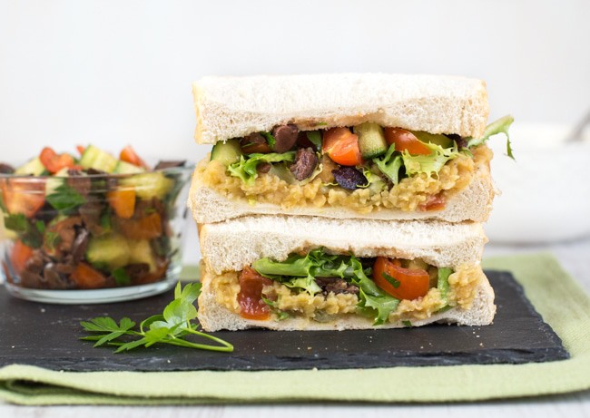 Ultimate vegan sandwich with red lentil spread