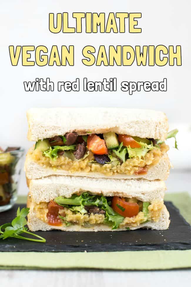 Ultimate vegan sandwich! With red lentil spread and a super simple crunchy salad. Such a great vegetarian lunch.