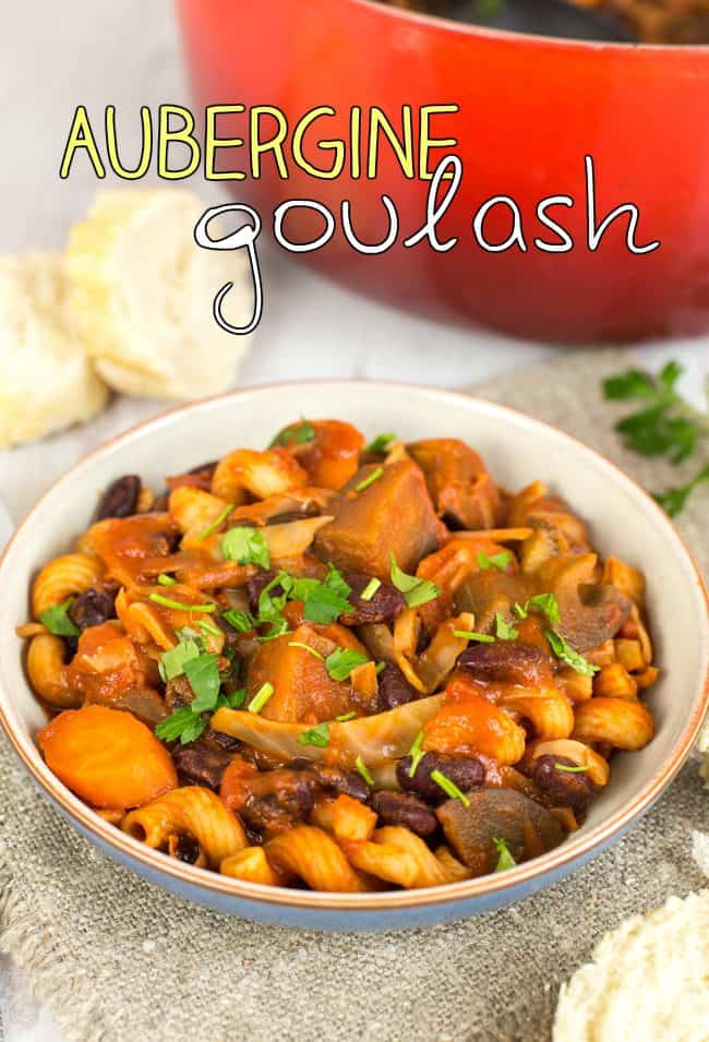 Aubergine goulash - my take on the traditional Hungarian stew! Vegetarian and vegan - perfect healthy comfort food.