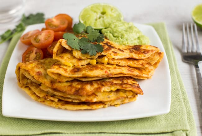 Cheesy jalapeno corn pancakes - with sweetcorn, spicy peppers and crispy cheddar cheese! Such a great option for Pancake Day.