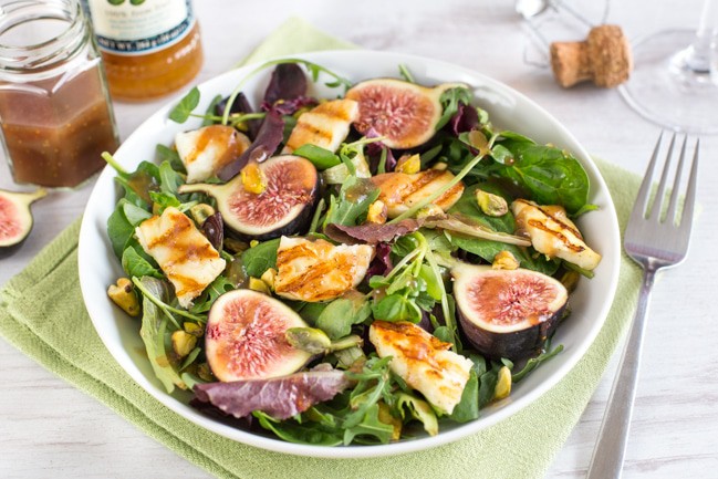 Fig and halloumi salad with balsamic fig dressing