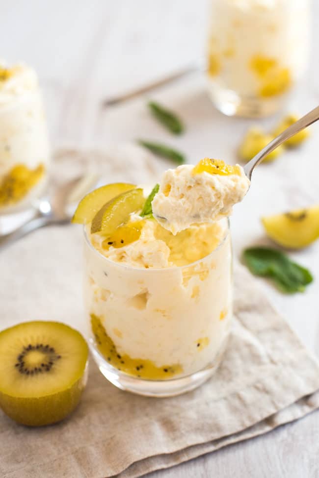 5 ingredient kiwi lemon posset - so easy! The perfect fancy dessert to make ahead for guests.
