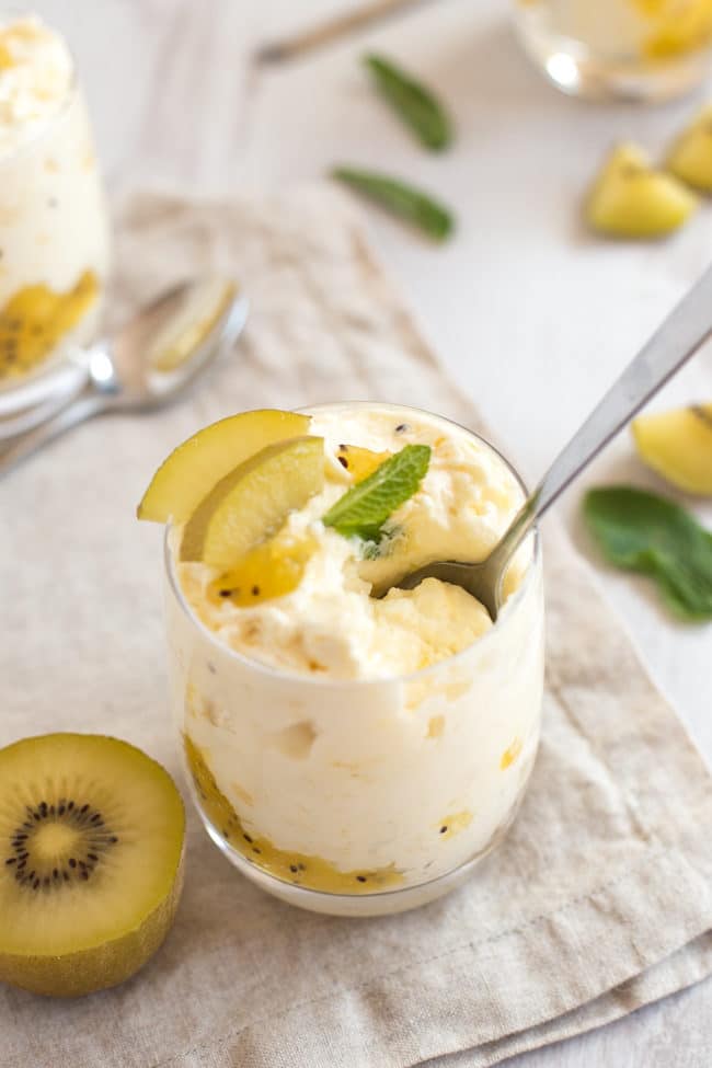 5 ingredient kiwi lemon posset - so easy! The perfect fancy dessert to make ahead for guests.