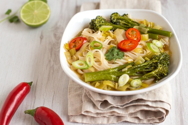 Asian broccoli noodle soup