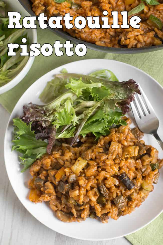 Ratatouille risotto - a rich and flavourful vegan risotto with heaps and heaps of veggies!