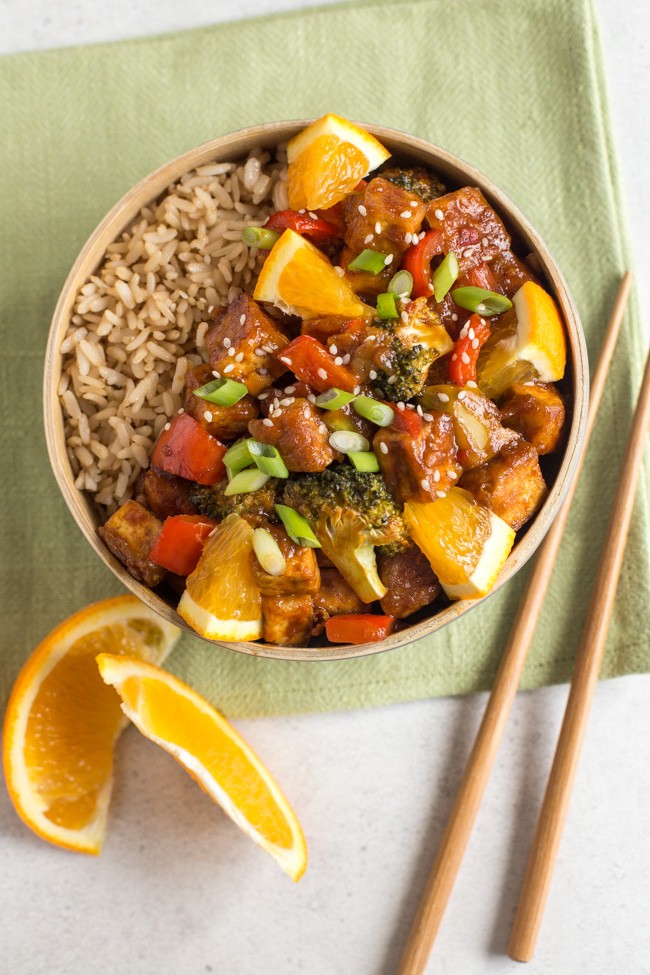 Sweet and spicy orange tofu - the sticky homemade sauce makes the perfect vegan alternative to your favourite Chinese take away!