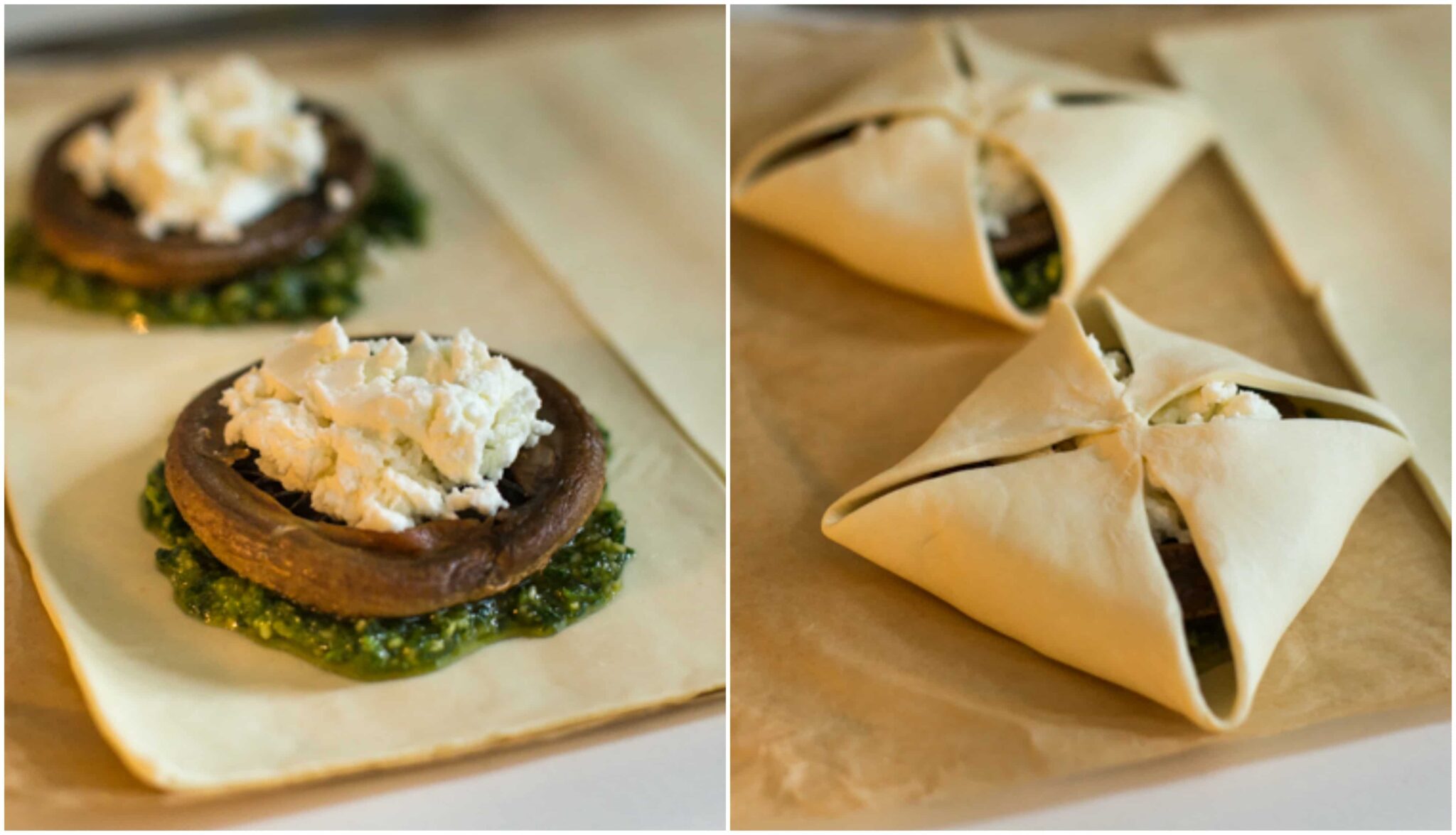 Easy mushroom and goat's cheese wellingtons with parsley pesto Easy