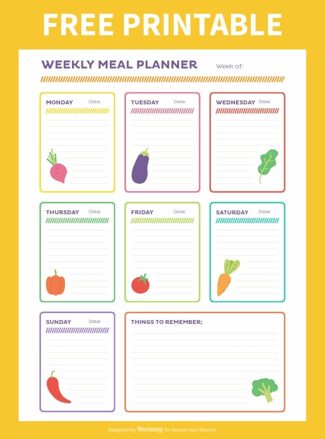 free weekly meal planner printable easy cheesy vegetarian
