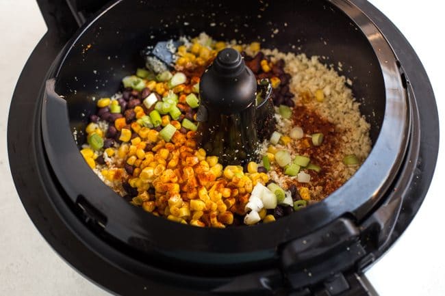 Cauliflower rice with Tex-Mex inspired vegetables cooked in an Actifry air fryer