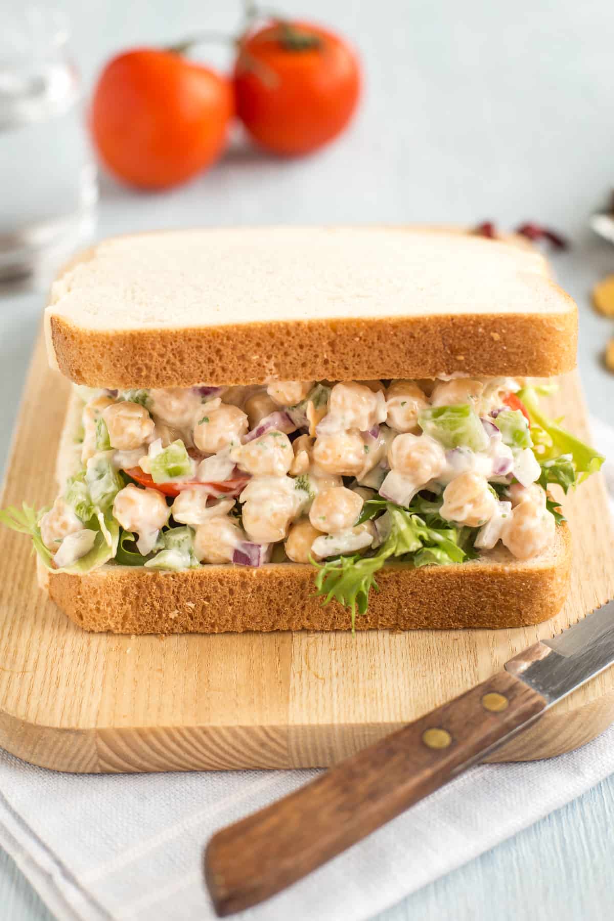 A creamy chickpea salad sandwich.