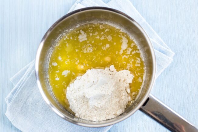 Melted butter and flour in a saucepan
