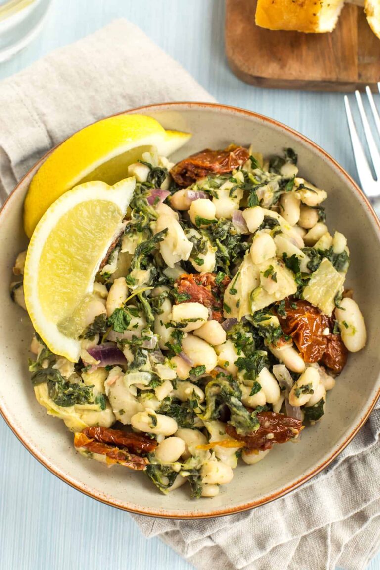 15 Minute Tuscan Beans with Artichokes and Spinach