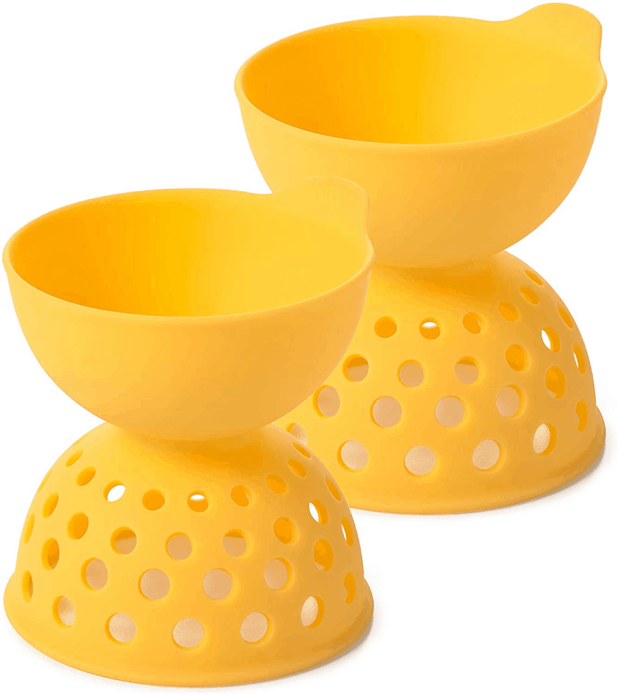 A pair of yellow egg poachers.