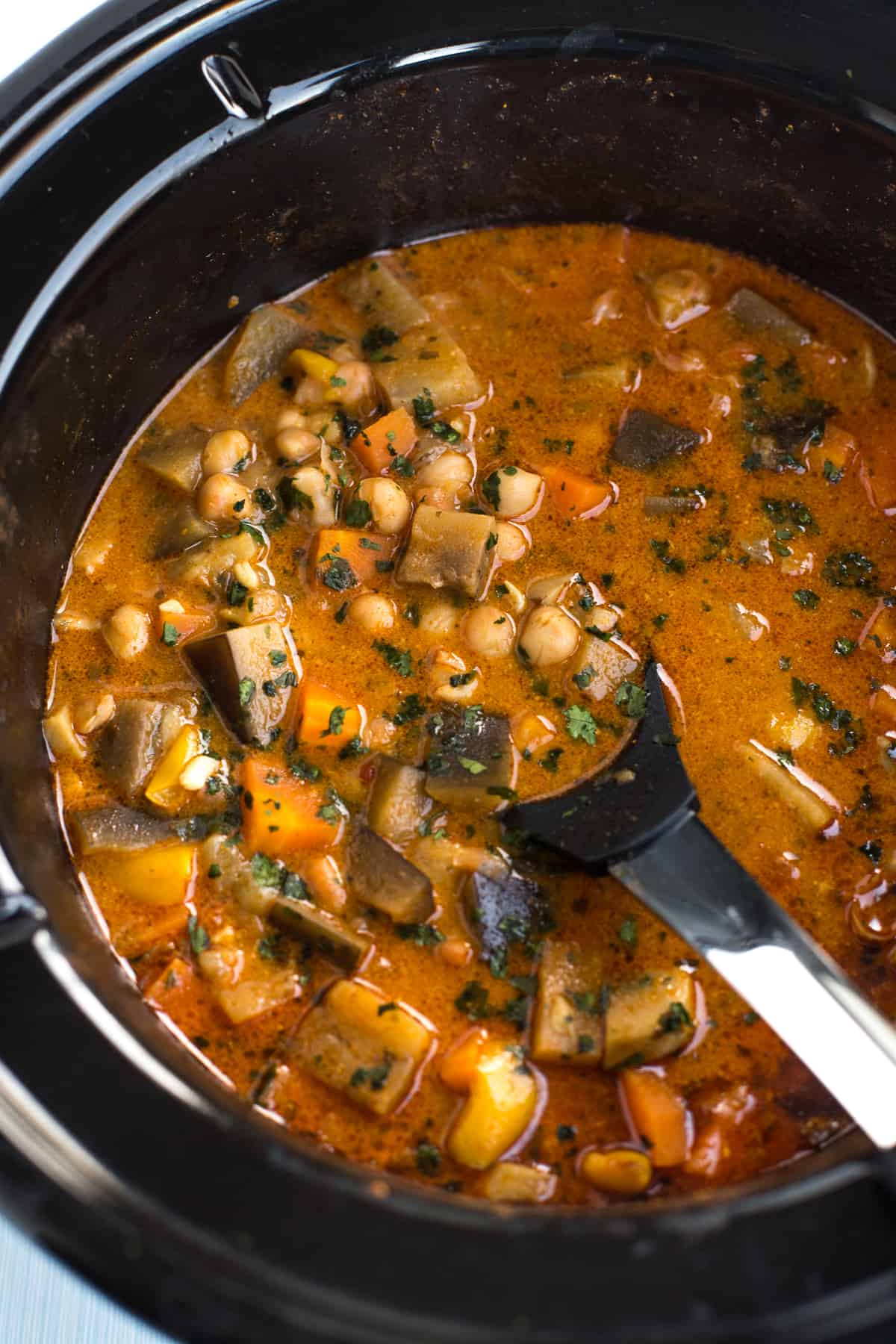 A vegetable and chickpea curry in the slow cooker.