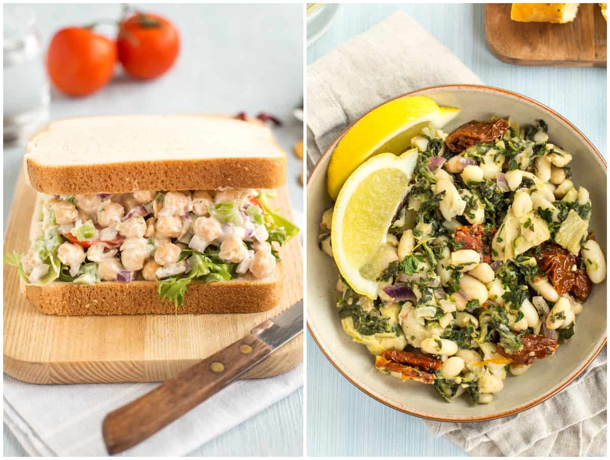 Chickpea salad sandwiches and Tuscan beans.