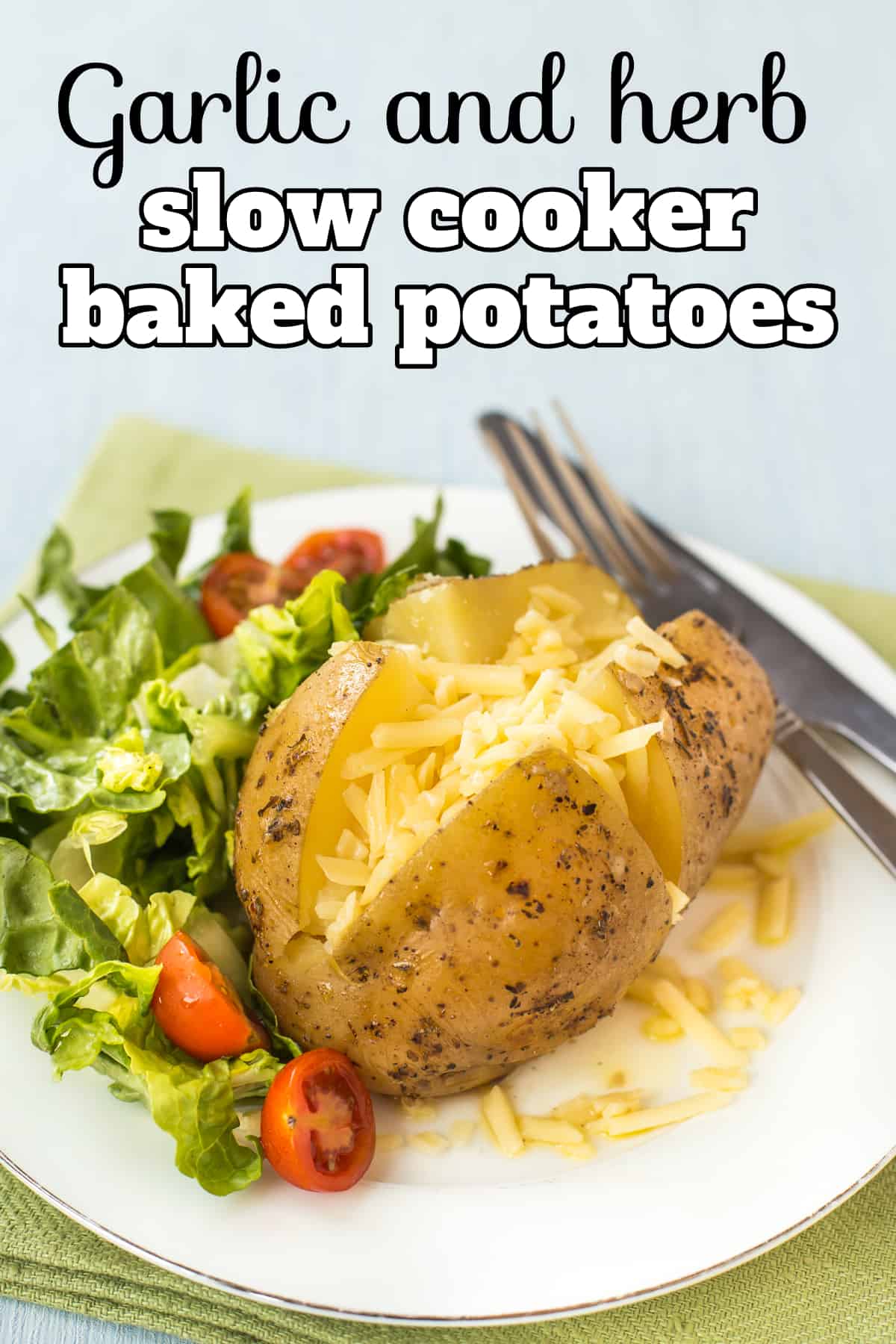 Garlic and Herb Slow Cooker Baked Potatoes - Easy Cheesy Vegetarian