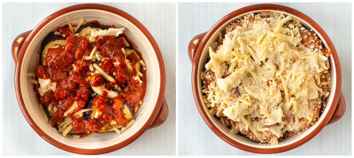 A cheesy bake topped with tomato sauce and breadcrumbs.