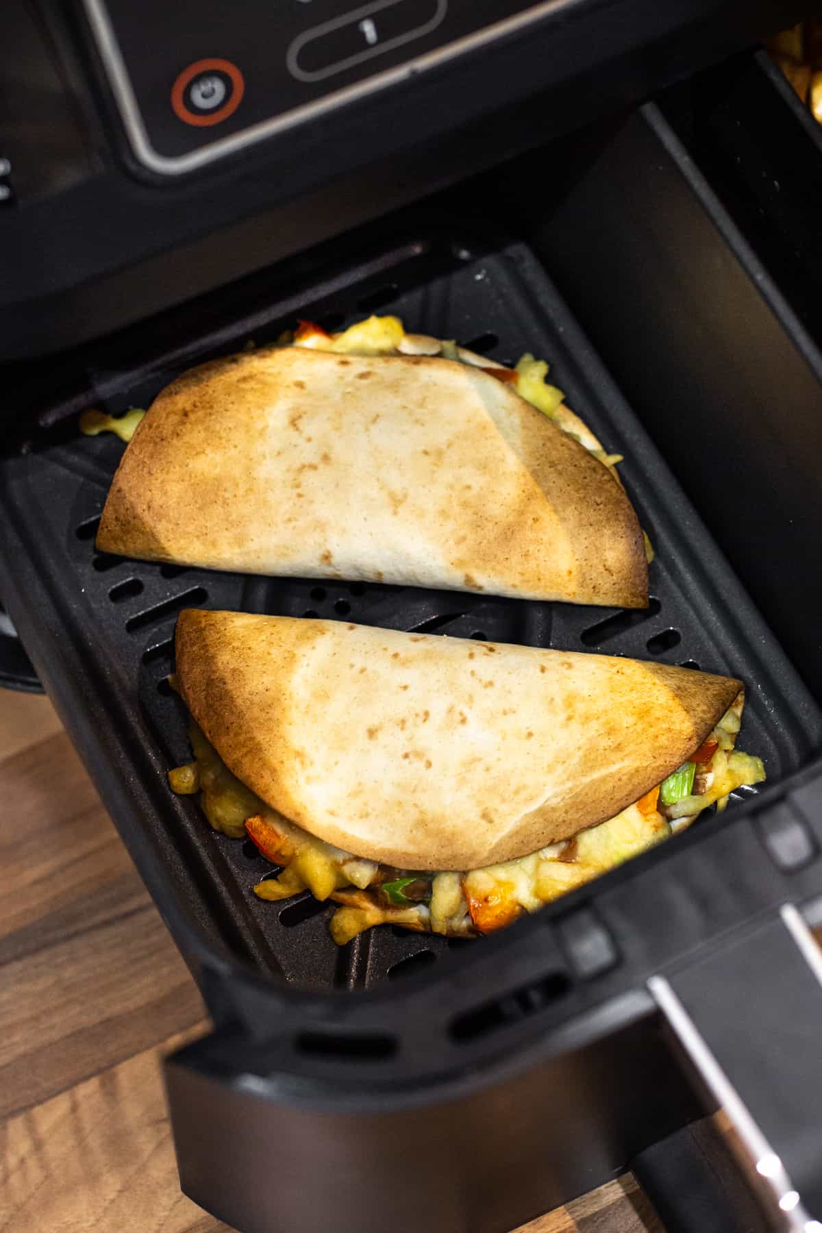 Cheesy crispy quesadillas in an air fryer.