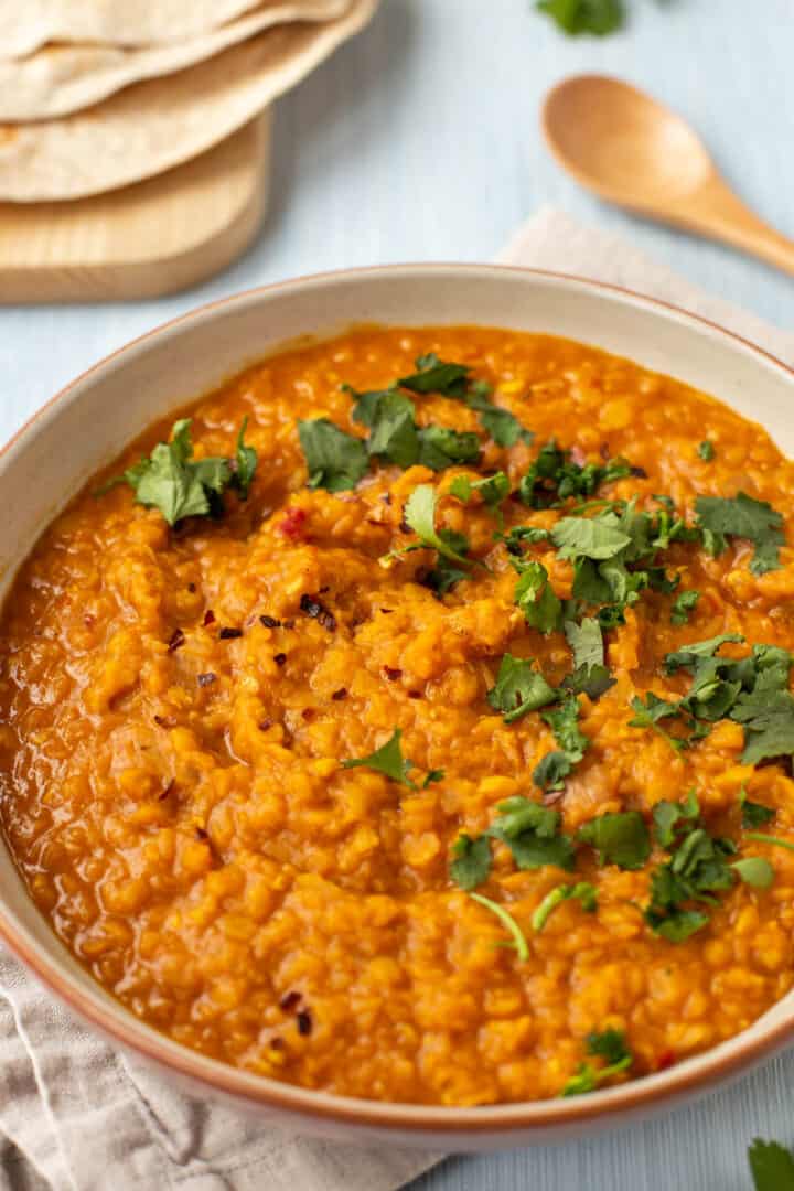 Easy Tarka Dal (Vegan Red Lentil Curry) - Easy Cheesy Vegetarian