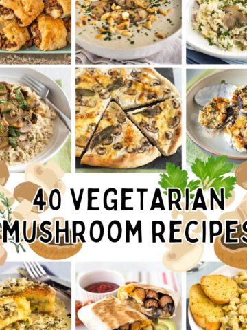 Collage showing vegetarian mushroom recipes with text overlay.