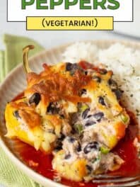 Black bean stuffed peppers pin with text overlay.