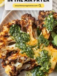 Air fryer cauliflower steaks pin with text overlay.