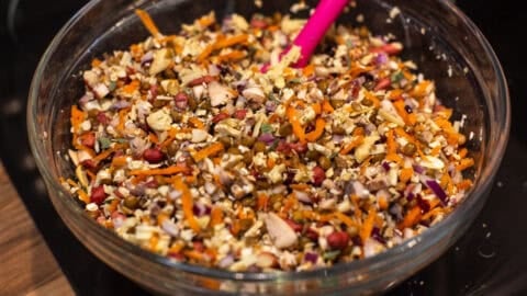 Raw nut roast mixture combined in a large bowl.