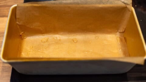 A lined, oiled loaf tin.