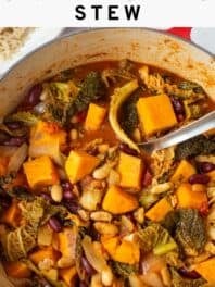 Caribbean sweet potato stew with text overlay.