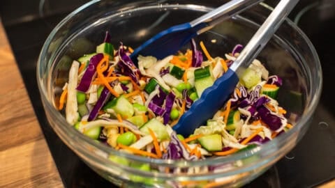 Raw vegetables in a mixing bowl.