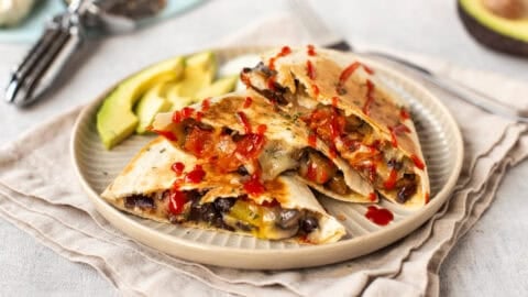A plateful of roasted veggie quesadillas.