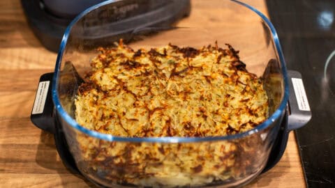 Crispy homemade hash browns in an air fryer.