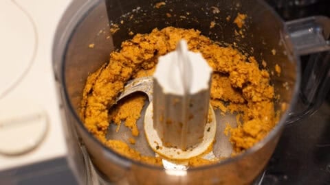 Falafel mixture in a food processor.