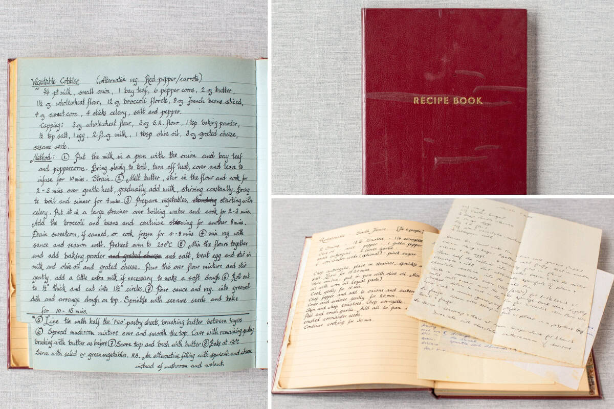 A collage showing my Granny's old handwritten recipe book.