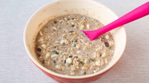 High protein overnight oats in a large bowl.