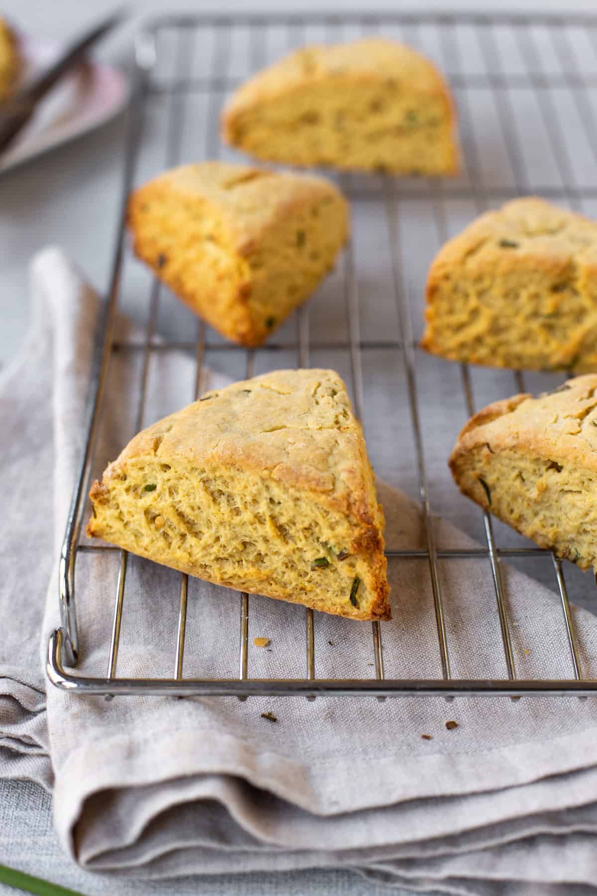 Easy 3 ingredient hummus scones on a cooling rack.