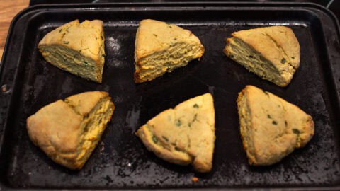 3 ingredient hummus scones on a baking tray.