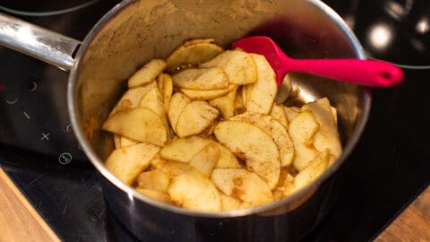 Spiced stewed apples in a saucepan.
