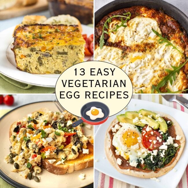 Collage showing vegetarian egg recipes with title.