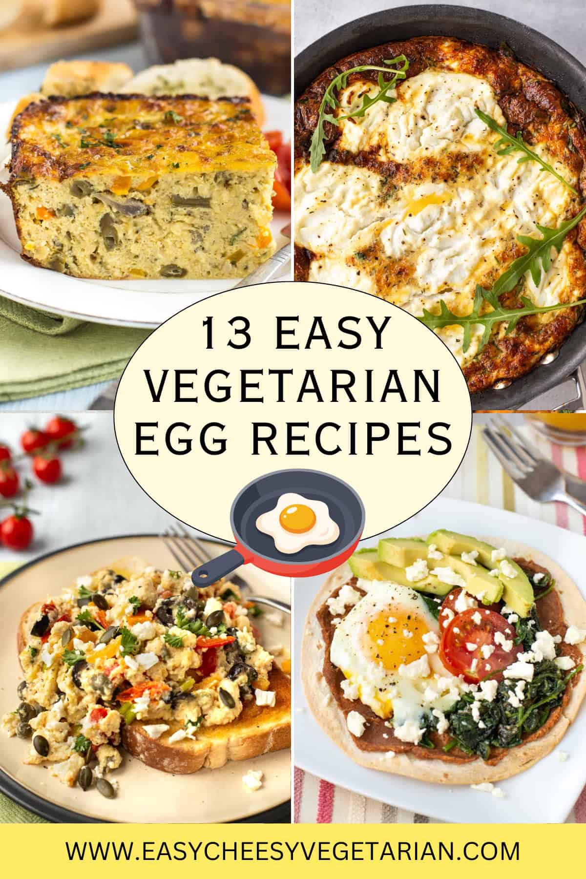 Collage showing vegetarian egg recipes with title.